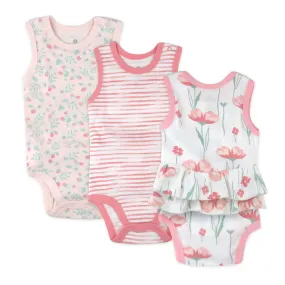 3-Pack Organic Cotton Sleeveless Bodysuit with Ruffles