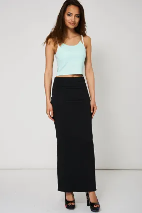 Black Maxi Pencil Scuba Skirt Available In Plus Sizes