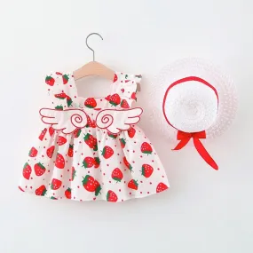 Girls Wing Print Dress   Hat Set