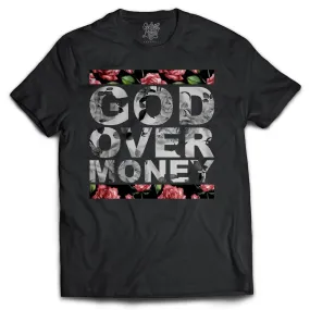 God Over Money Black Floral Tee