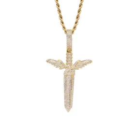 Iced Out Sword Pendant - Gold