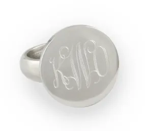 Monogrammed Sterling Silver Round Ring