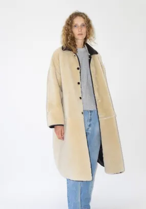 Sheepskin and Leather Roo Coat in Chocolate and Natural